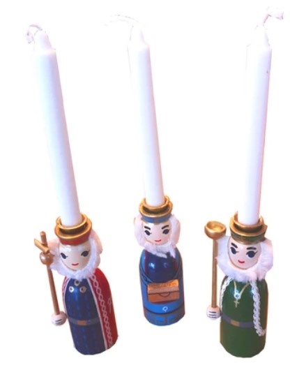 De Hellige Tre Konger - Håndmalede træfigurer med lysholder fra Anne Beate Design